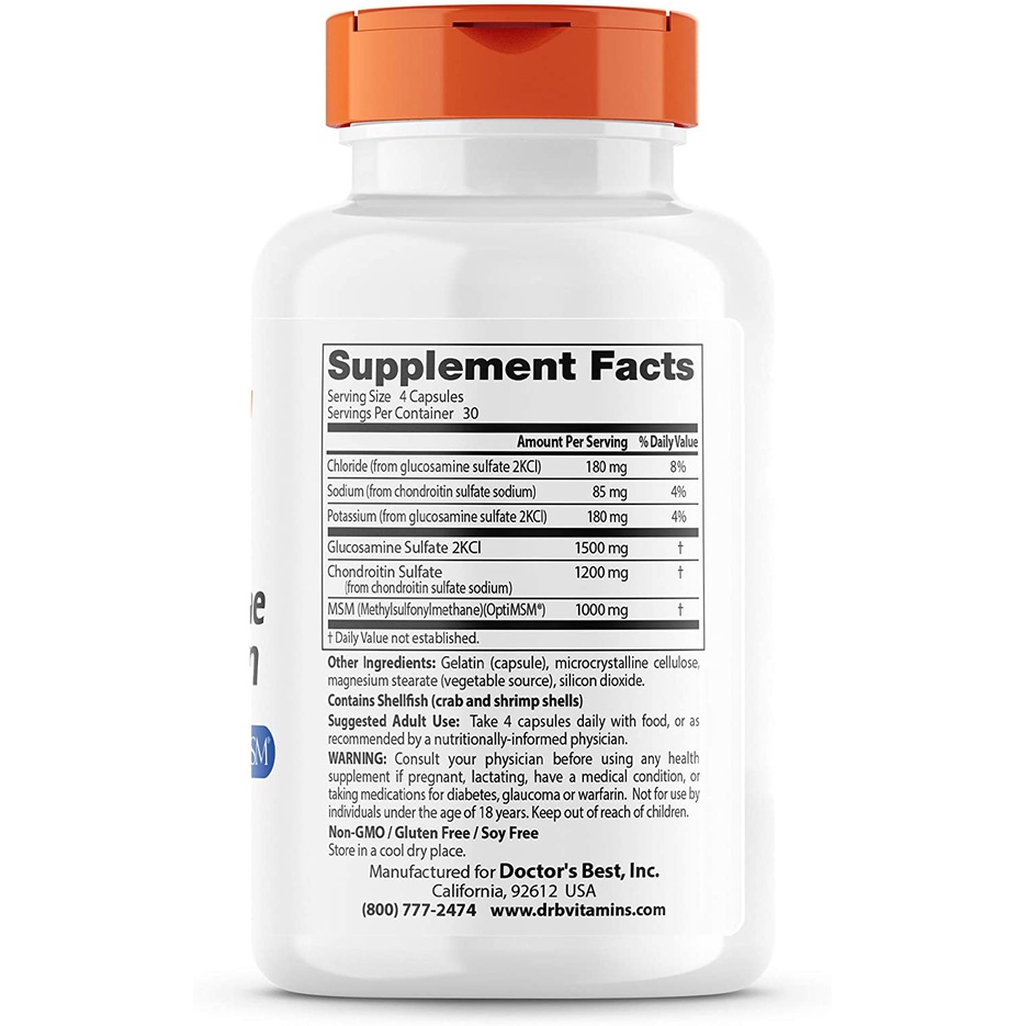 Viên uống hỗ trợ khớp Glucosamine Doctor's Best - Glucosamine Chondroitin MSM with OptiMSM 240 viên
