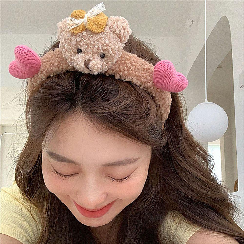 TWINKLE Băng Đô Cài Tóc Rửa Mặt Bằng Vải Bông Đính Nơ Họa Tiết Trái Tim Lấp Lánh Ngọt Ngào Cho