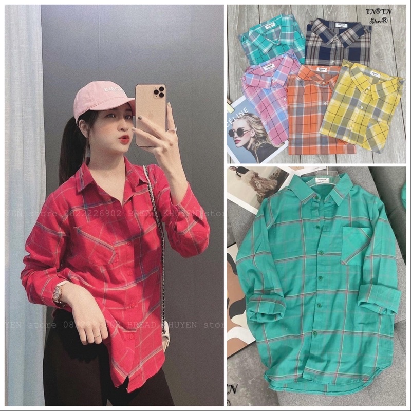 LOVI SHOP Áo sơ mi caro 1 túi nhiều màu vải mỏng Lovi