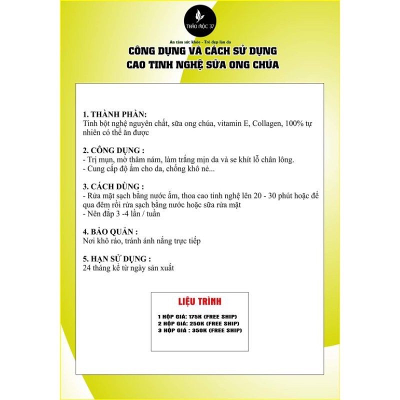 [Chính Hãng] 1h Cao Tinh Nghệ Sữa Ong Chúa Thảo Mộc 37 | BigBuy360 - bigbuy360.vn