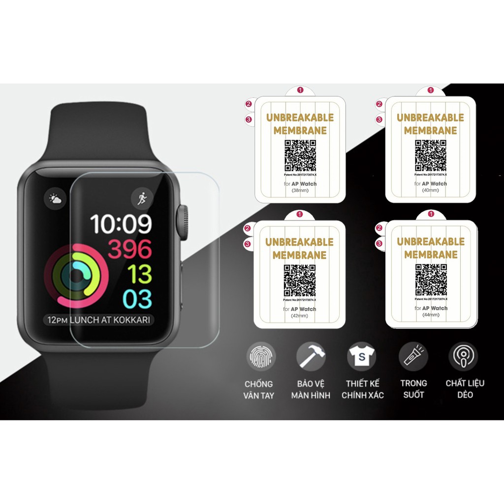 Miếng dán PPF apple watch size 38 40 41 42 44 45 49 mm series dẻo chống trầy xước [PPF-AW]