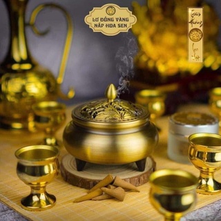 ✨ hót ✨ lư đồng xông trầm vàng nắp hoa sen - đỉnh đốt nhang