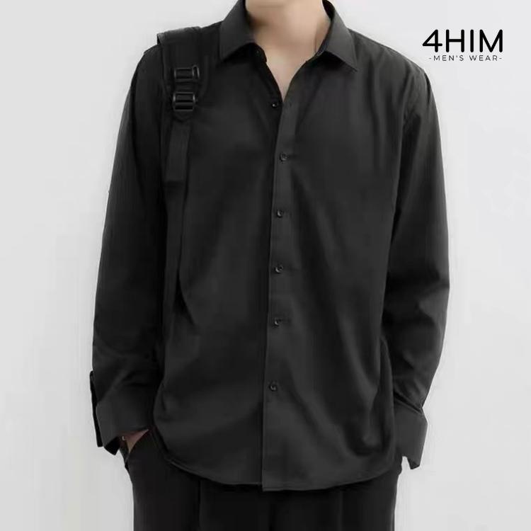 Áo sơ mi nam nữ dài tay Unisex Basic trơn màu trắng và đen Chất cotton lụa mịn mát 4HIm