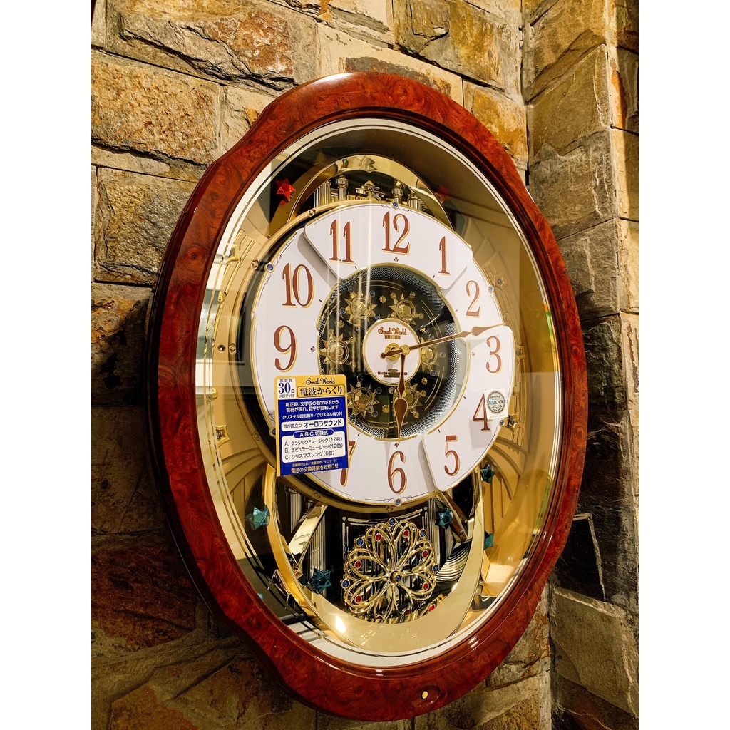 Đồng hồ treo tường Small World phiên bản mở mặt 6 nâu gỗ sang trọng Nhât nội địa