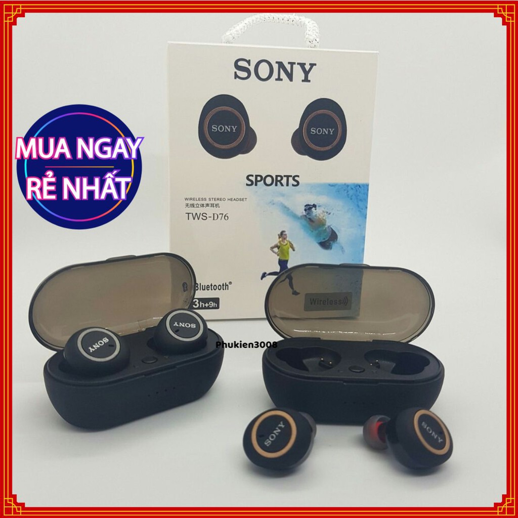 [FREESHIP TOÀN QUỐC] Tai nghe Bluetooth Đen Sony sport TWS-D76 Rất ấm Bass-treble rõ ràng - Bảo Hành 6 tháng