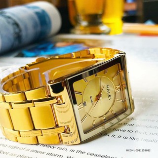Đồng Hồ Cặp Đôi Nam Nữ Halei Vuông Utimate Full Gold Siêu Thời Thượng