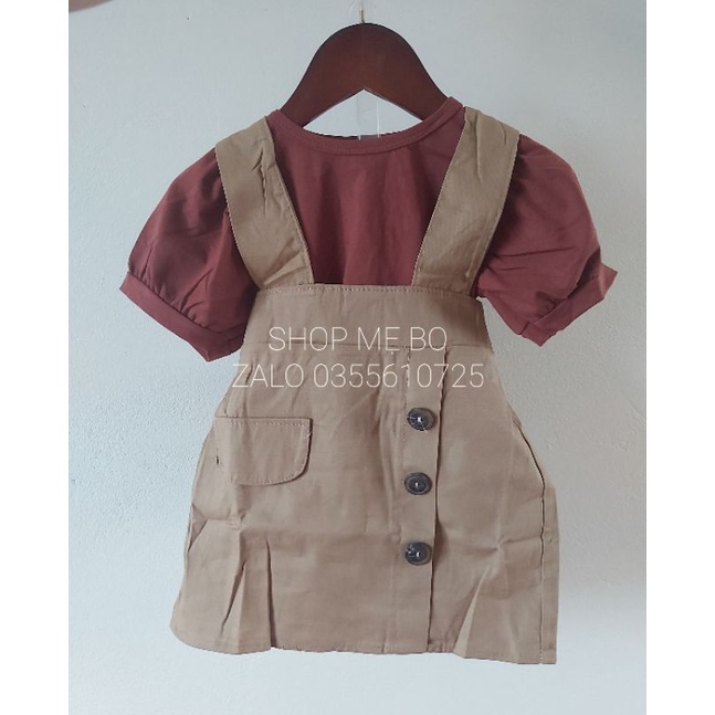 Sét bộ bé gái yếm kaki váy kèm áo cotton size 10-22kg từ 4 tháng đến 15 tuổi Mã 621