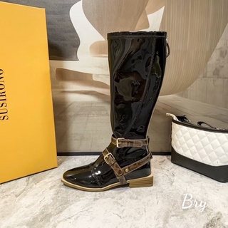 Bốt boot fd mũi tròn da bóng đai ngang fullbox