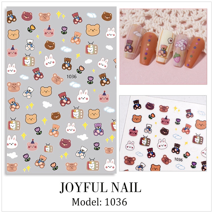 Tổng hợp stikcer dán móng hình gấu, buom, hoa