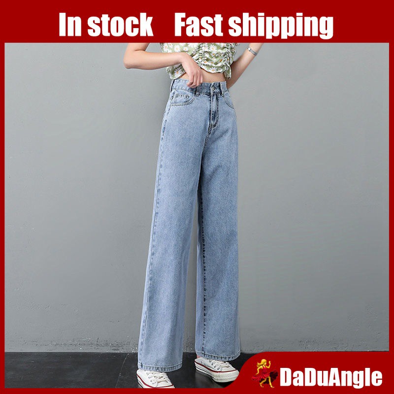 Quần Jeans Lưng Cao Ống Rộng Thời Trang Cho Nữ