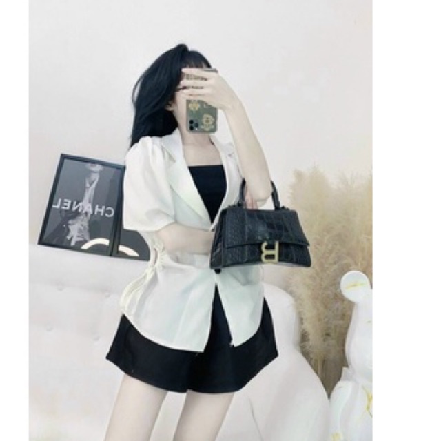 Áo Blazer Cổ V dây rút khoét eo m138
