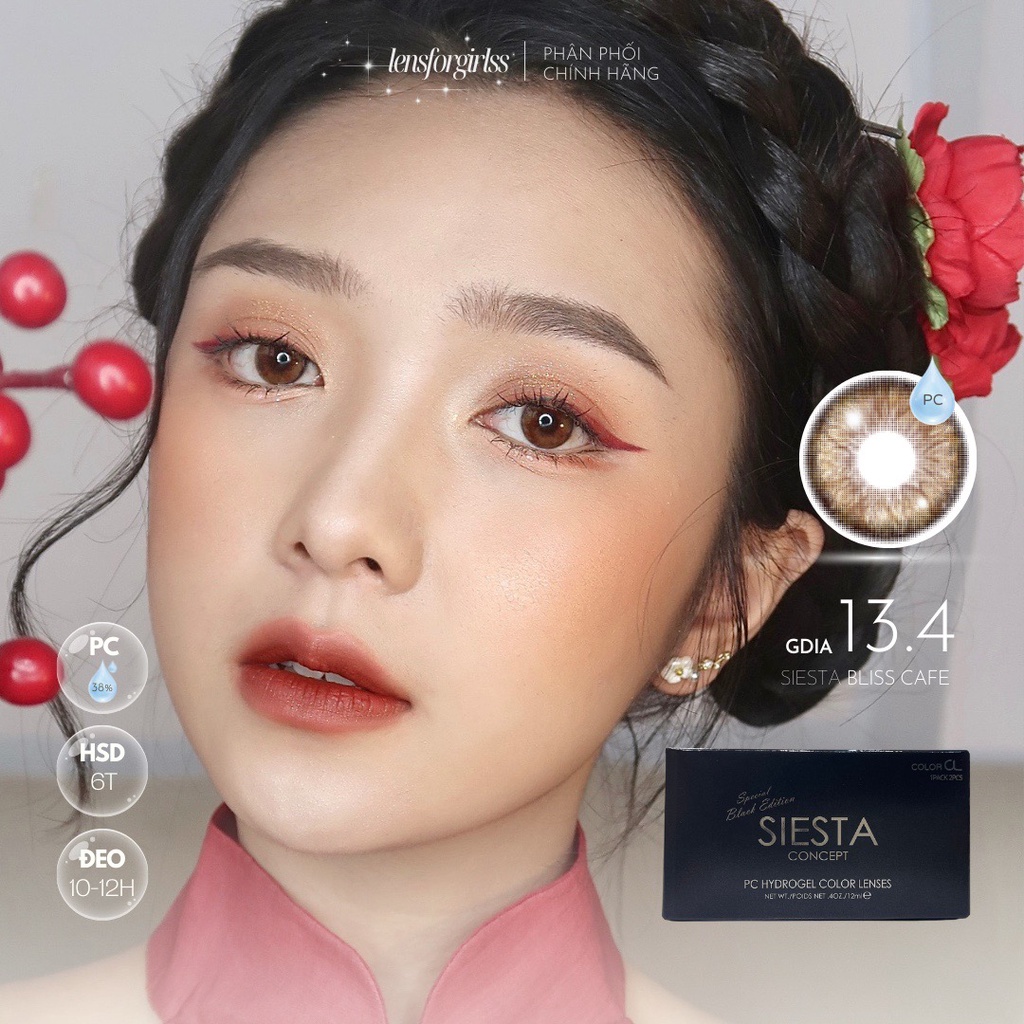 Kính áp tròng nâu trong SIESTA BLISS CAFE dành cho mắt nhạy cảm - Pc Hydrogel | Hạn sử dụng 6 tháng