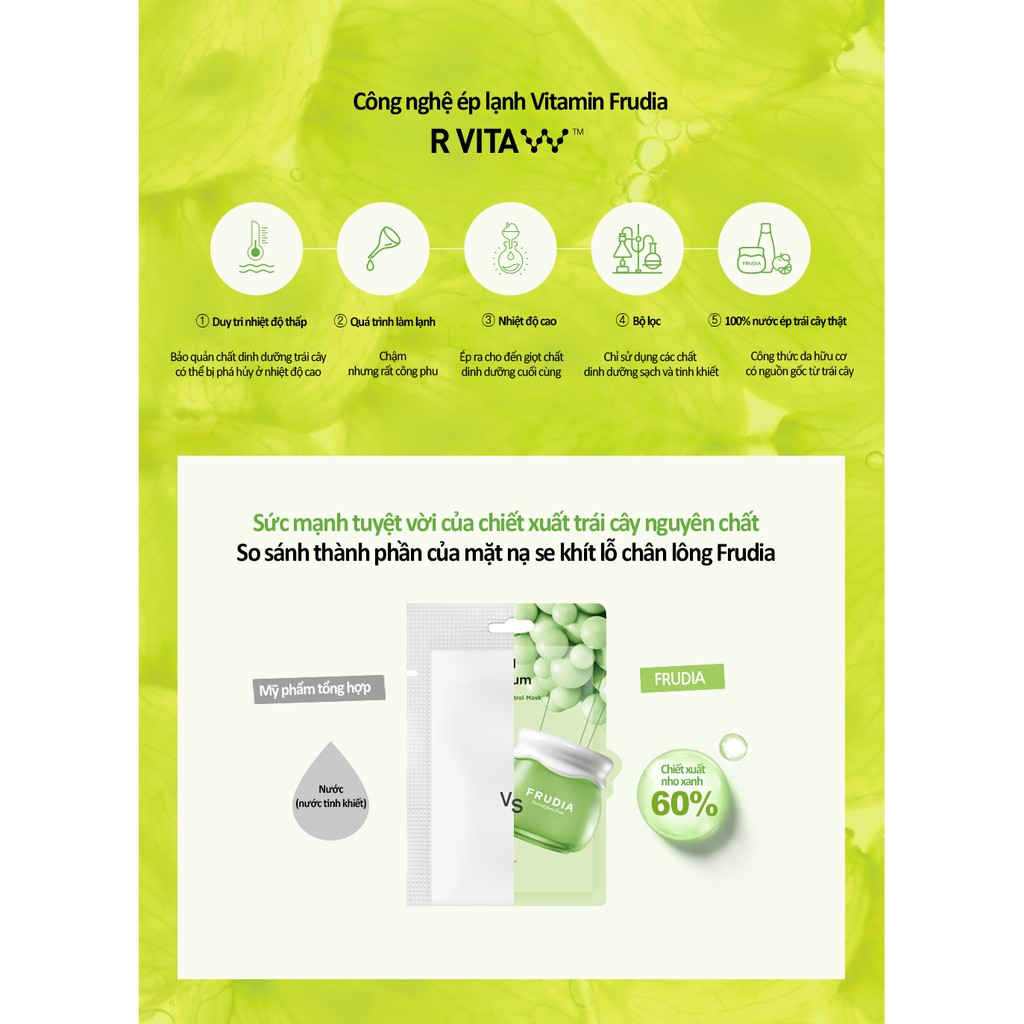 Mặt Nạ Dưỡng Frudia Green Grape Pore Control Mask Se Khít Lỗ Chân Lông Chiết Xuất Nho Xanh 20ml