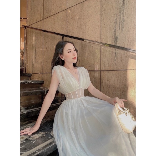 Váy Đầm Dạ Hội Maxi Xoè Công Chúa Xẻ Ngực Chiết Eo Dự Tiệc Sang Trọng V230 Free Size AĐ BOUTIQUE