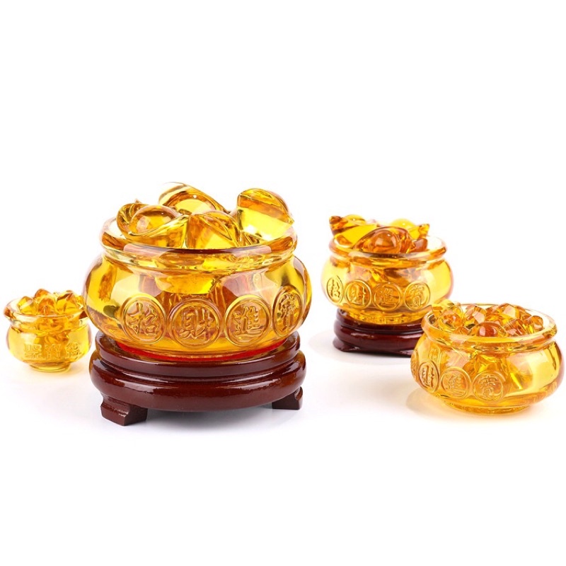Bát tụ bảo bồn kèm đôn gỗ phong thủy Lộc phát chiêu tài