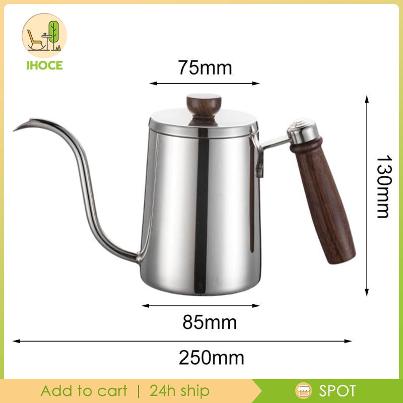 Bình pha cà phê cổ ngỗng 600ml có tay cầm bằng gỗ cho gia đình/ quán cafe