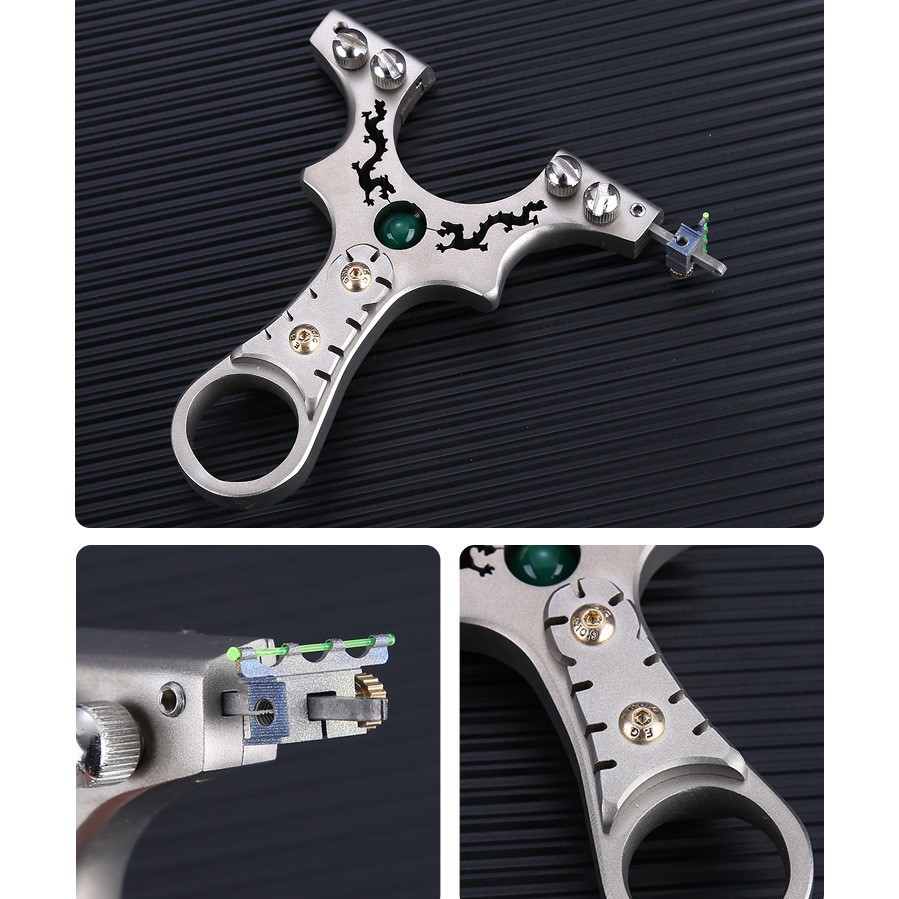 Ná Cao Su Rồng Đuổi Ngọc  - Ná Thun Hợp Kim Nguyên Chất Inox 304 Chạc 8 (Tặng kèm 2 dây ná 1mm ) [N18 + 2DN1]