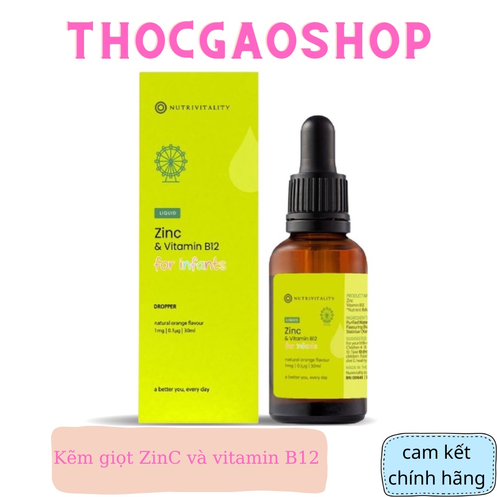 Kẽm giọt ZinC và vitamin B12 chính hãng Nutrivitality UK 30ml