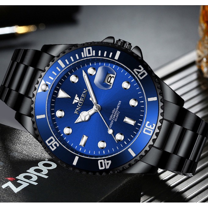 Đồng hồ nam FNGEEN F5 mặt tròn có lịch ngày, dây thép đúc không gỉ