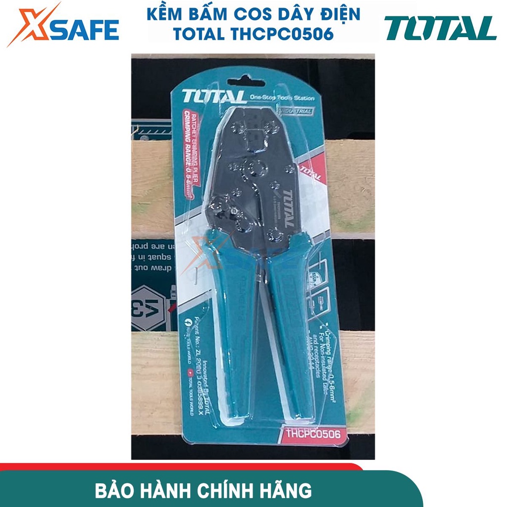 Kềm bấm cos dây điện TOTAL THCPC0506 chiều dài 9inch, phạm vi bấm 0,5-6mm², tay cầm ABS thiết kế độc đáo