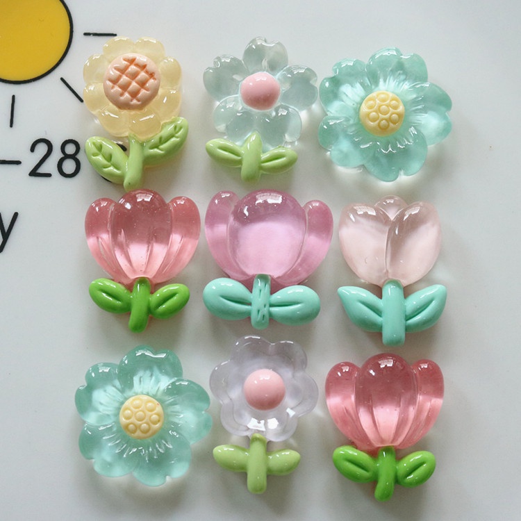 Set 10 Kẹp Tóc Hình Hoa Tulip Bằng Nhựa Trong Suốt DIY
