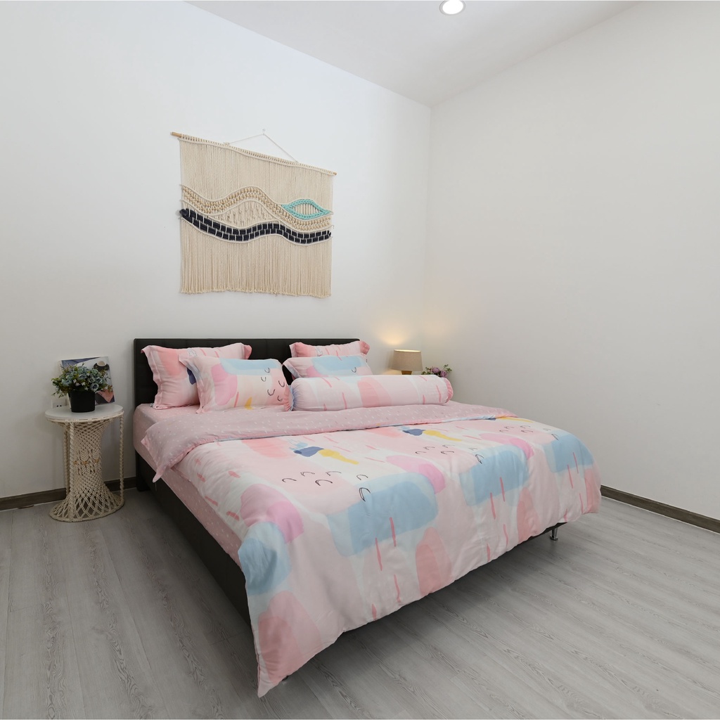 Bộ 5 món drap, áo gối NIN Tencel 800 - màu hồng Amelia dễ thương