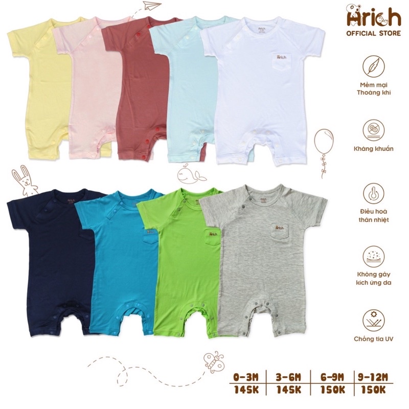 Body cộc tay vai chồm Arich vải sợi tre cao cấp cho bé trai bé gái