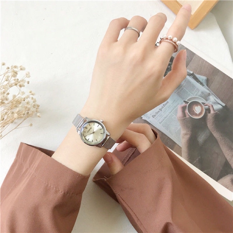Đồng hồ nữ rẻ mặt tròn nhỏ SULASTA chính hãng sang trọng dây kim loại thời trang Hàn Quốc