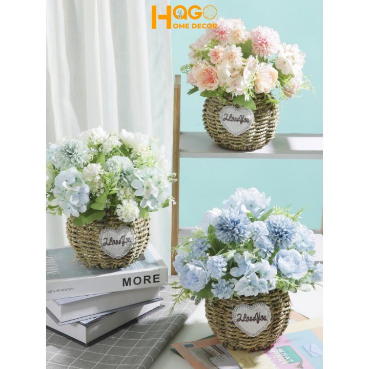 Hoa lụa, giỏ hoa mây đan cao cấp cắm sẵn nhiều mẫu phong cách Vintage