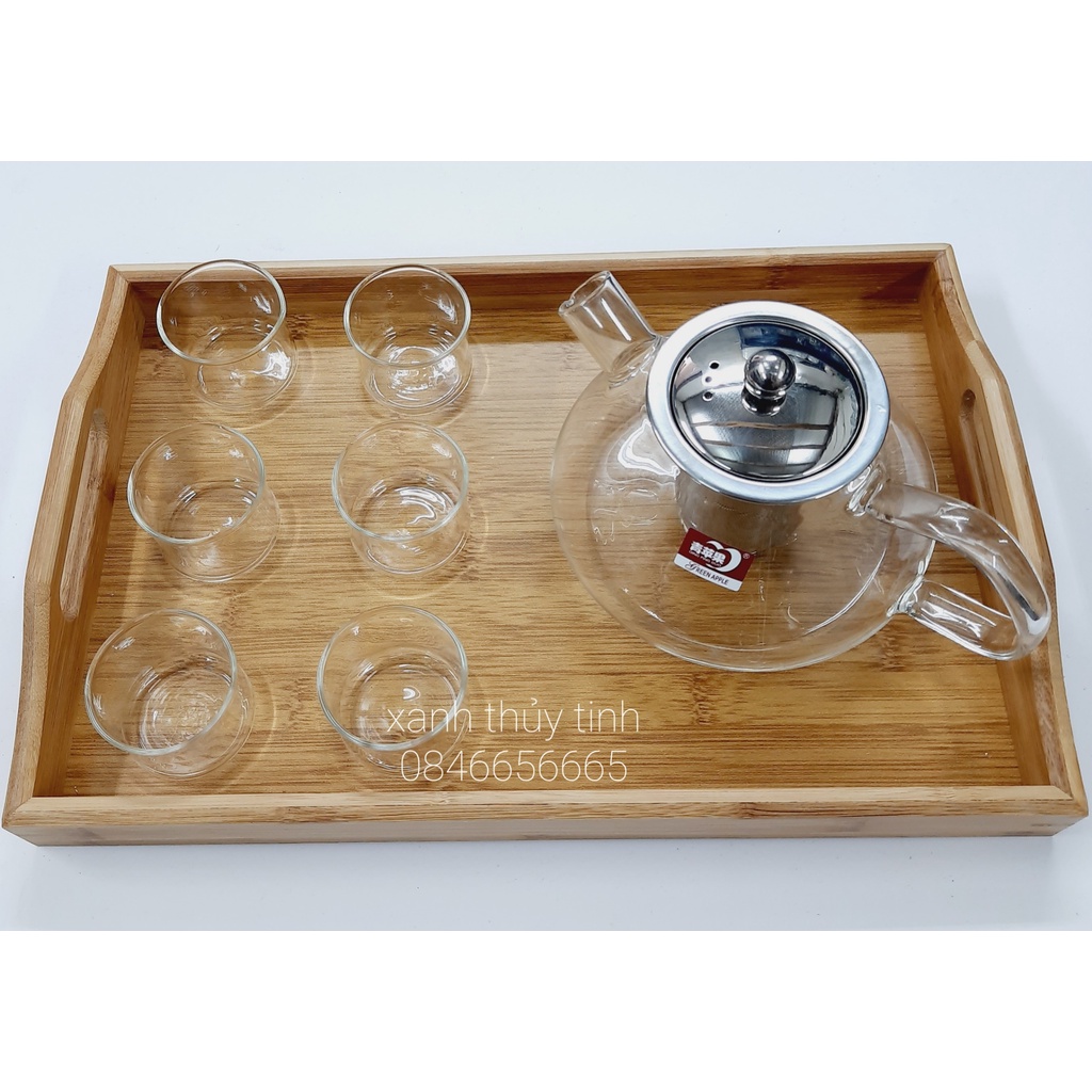Bộ ấm trà thủy tinh chịu nhiệt, ấm có lõi lọc inox dung tích 1000ml- AT8