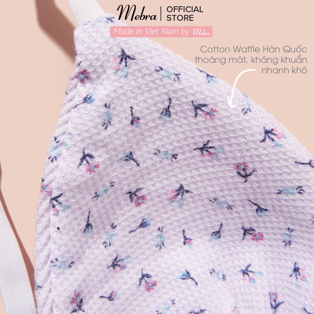 Áo ngực bra nữ cotton Hàn cao cấp thoáng khí không đệm không gọng màu tím hoa cao cấp có size Mebra A003
