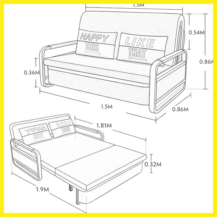 GIƯỜNG SOFA GẤP GỌN THÀNH GHẾ , GIƯỜNG SOFA  ĐA NĂNG  ,NỆM BỌT BIỂN , KHUNG BẰNG THÉP KHÔNG GỈ KT 1m2x1m9