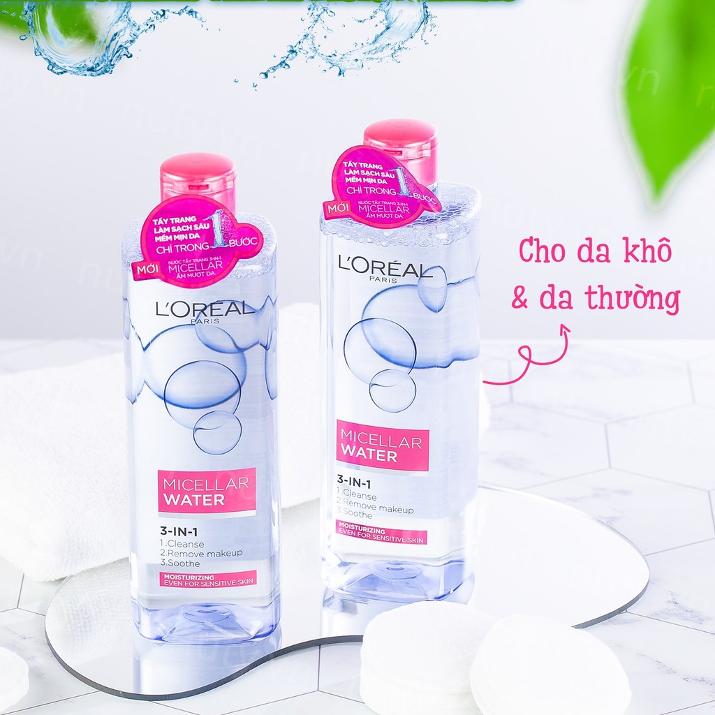 Nước Tẩy Trang Dưỡng Ẩm Cho Da Thường, Khô L’Oreal Micellar Water 3-in-1 Moisturizing (400ml)