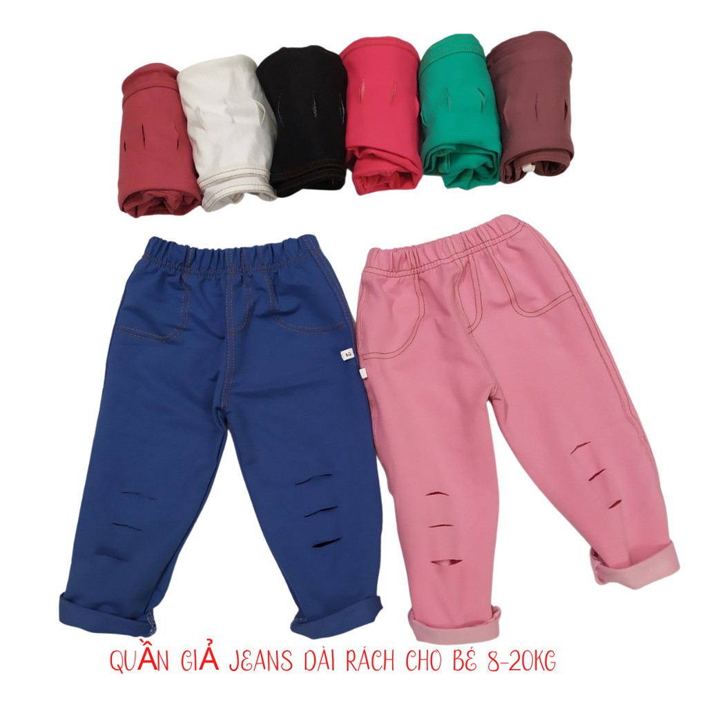 Quần legging rách giả jeans cao cấp cho bé trai, bé gái 8-20kg