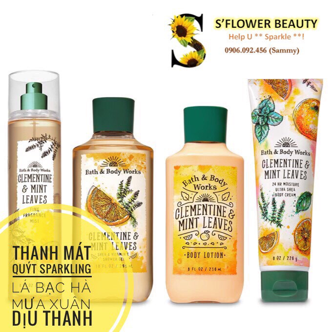 BST Garden | Clementine & Mint Leaves | Bộ Sản Phẩm Tắm -Dưỡng Xịt Thơm Toàn Thân Lưu Hương Mịn Da Bath & Body Works
