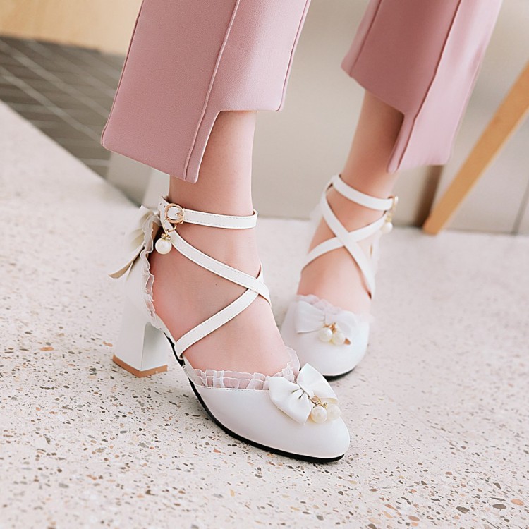 YAS0652-Giày baotou mũi nhọn phối ren