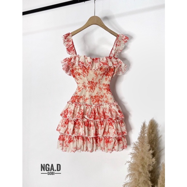 Váy tơ hoa tầng cánh tiến