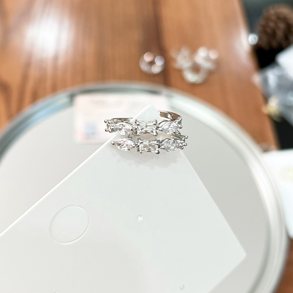 Nhẫn nữ mạ bạc S925 vòng tròn đôi có đính đá nhân tạo không phai màu không han rỉ có bảo hành, Lémi accessories