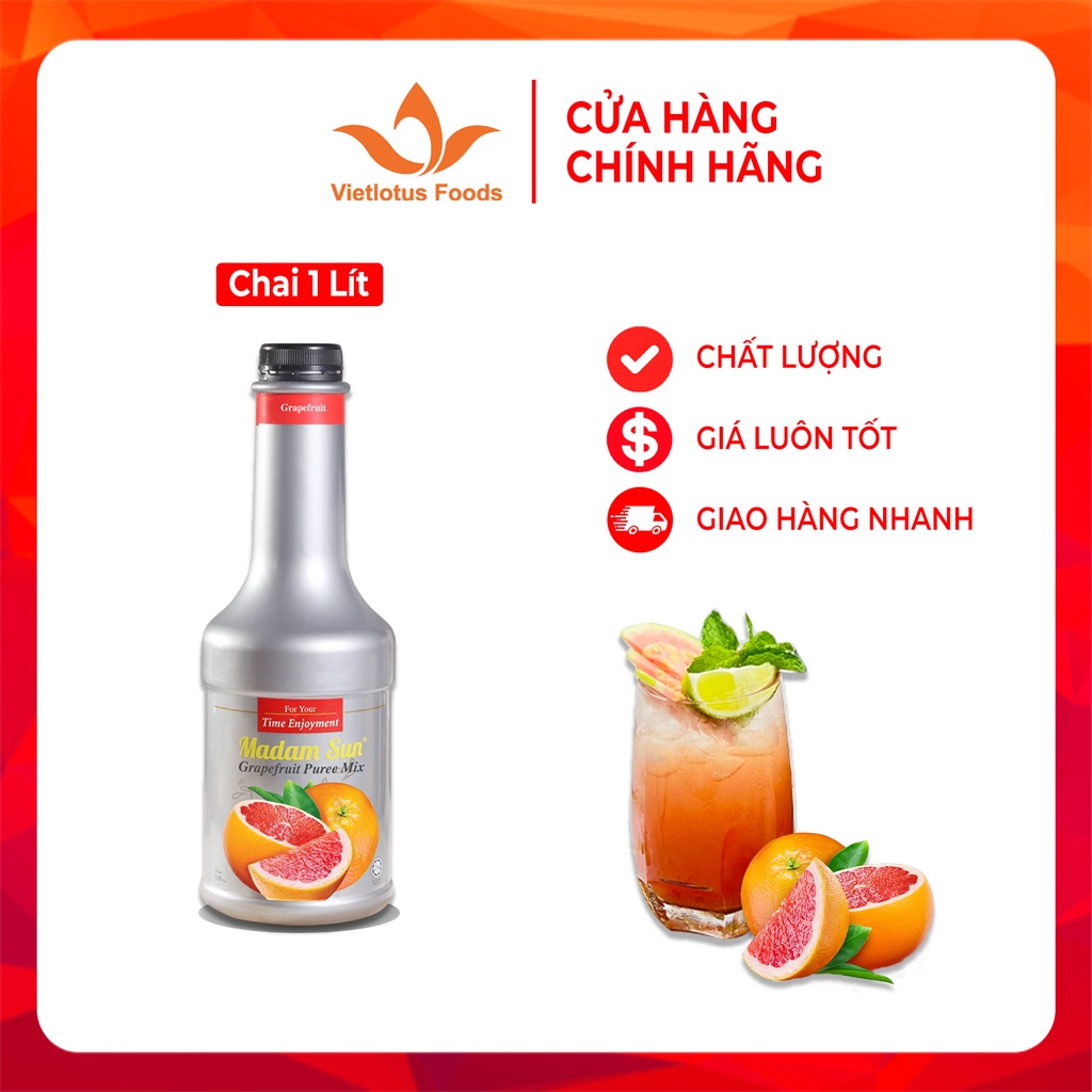 Mứt trái cây Madamsun vị Bưởi Đỏ (Grapefruit Puree Mix) chai 1L - Hàng nhập khẩu Malaysia