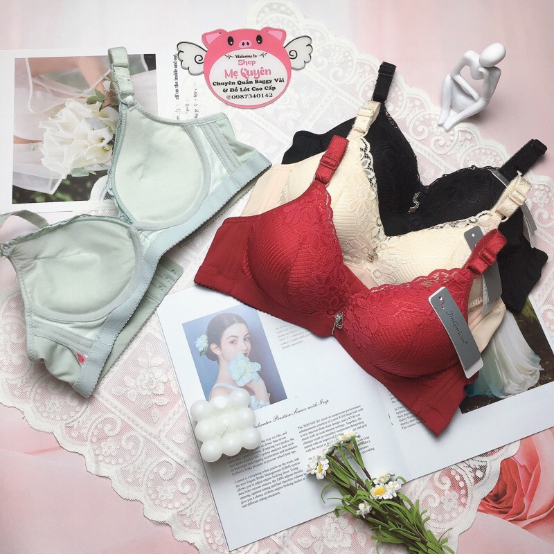 Áo lót nữ ren chìm mút nâng 2,5cm, hàng không gọng nâng ngực thoải mái, dây lưng lưới thoáng mát cả ngày