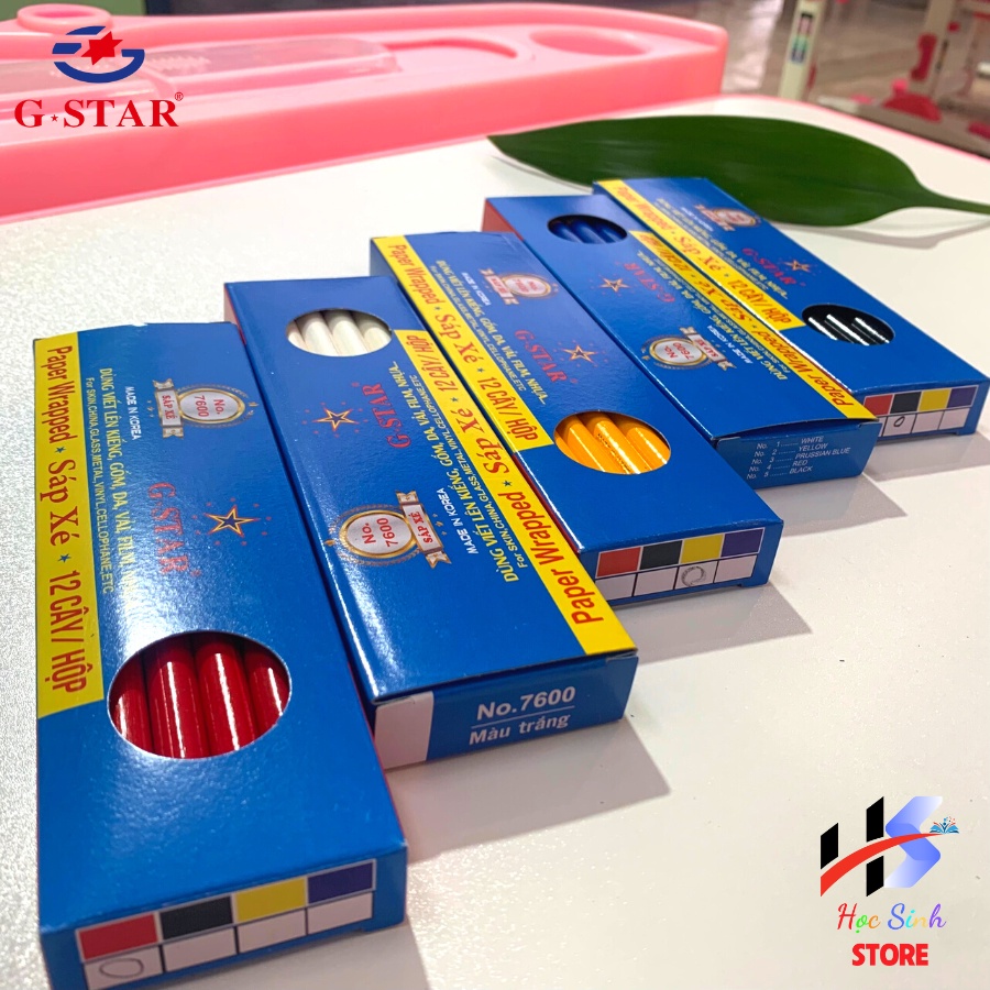 Hộp 12 cây sáp xé Hàn Quốc hiệu GSTAR, mới 100%. (Đỏ - Trắng - Vàng - Xanh - Đen)
