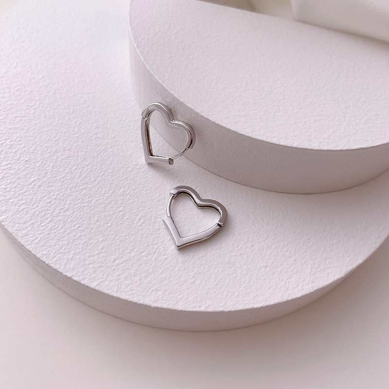 Bông tai bạc nữ dạng bấm hình trái tim DaLiA Jewelry khuyên tai không cần chốt dễ đeo cho nàng