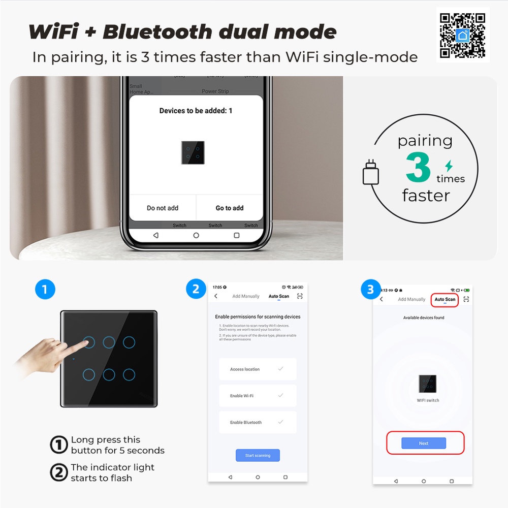 Công Tắc Điều Khiển Tường wifi Thông Minh 110-250V