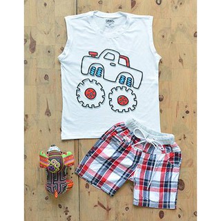 Đồ bộ bé trai xe hơi cotton hè trắng size 10,11