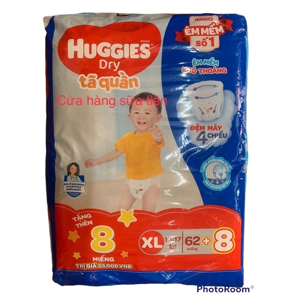 BỈM - TÃ QUẦN HUGGIES SIZE XL 62 MIẾNG (CHO TRẺ 12 - 17KG)