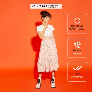 Chân váy nữ họa tiết nhún GUMAC màu hồng, dễ thương, năng động VA1236
