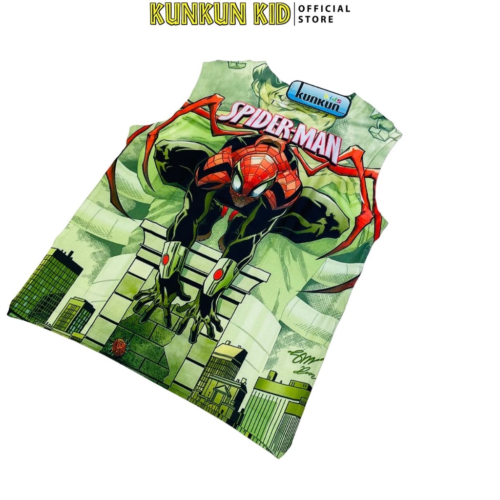 Bộ ba lỗ bé trai Thun lạnh Kunkun Kid BL131 in hình người nhện Spiderman size đại cho trẻ em từ 10-60kg