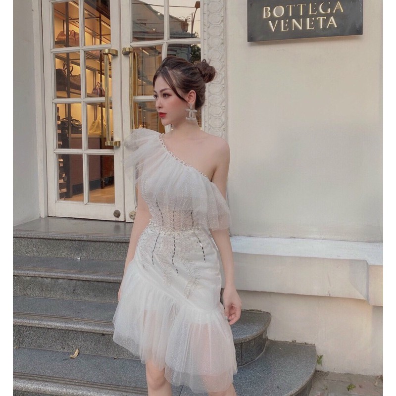 đầm body lệch vai đính đá ( ảnh và video thật 10000%)