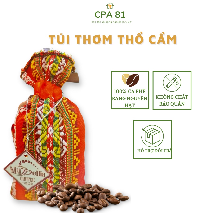 bộ 5 Túi thơm hạt cà phê thổ cẩm treo xe ô tô, tủ quần áo, phòng khách, phòng bếp khử mùi ẩm mốc- trang trí