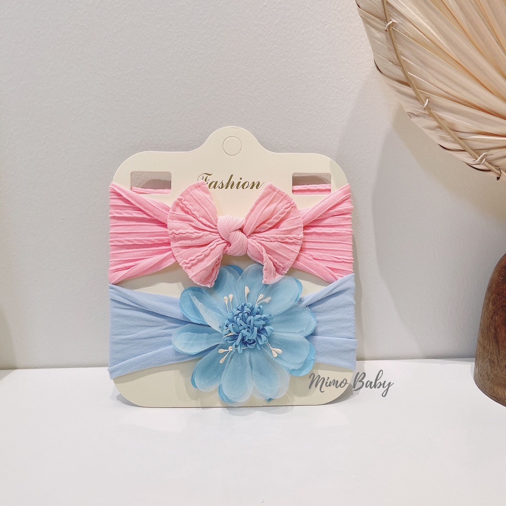 Set 2 băng đô nơ+hoa voan chất liệu thun co dãn xinh xắn cho bé BD56 Mimo Baby